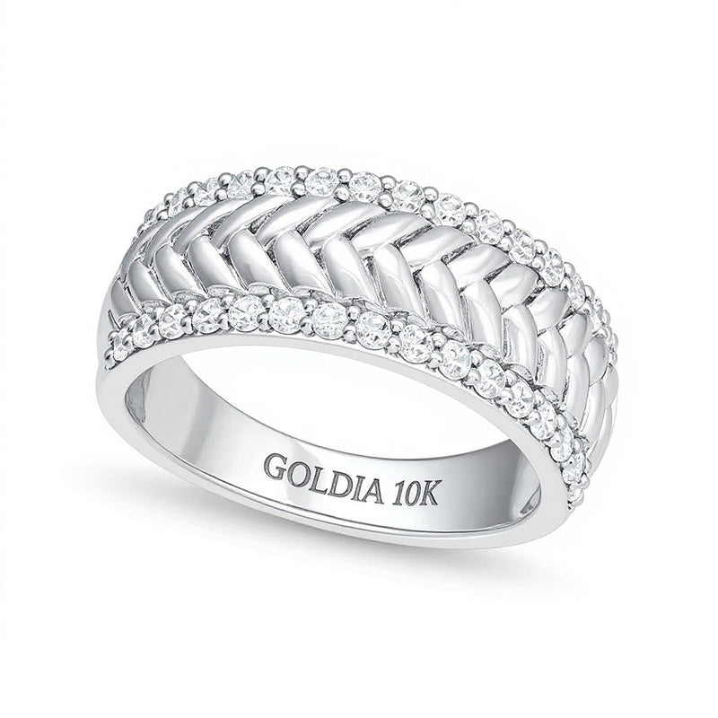 0.5 CT. TW Diamond Edge Herringbone Band in 10K White Gold