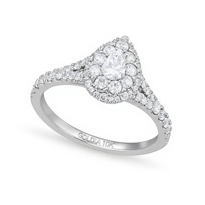 0.75 CT. TW Pear Multi-Diamond Split Shank Engagement Ring in 10K White Gold