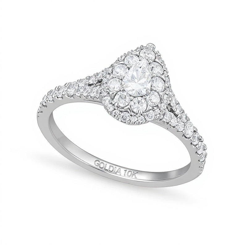 0.75 CT. TW Pear Multi-Diamond Split Shank Engagement Ring in 10K White Gold