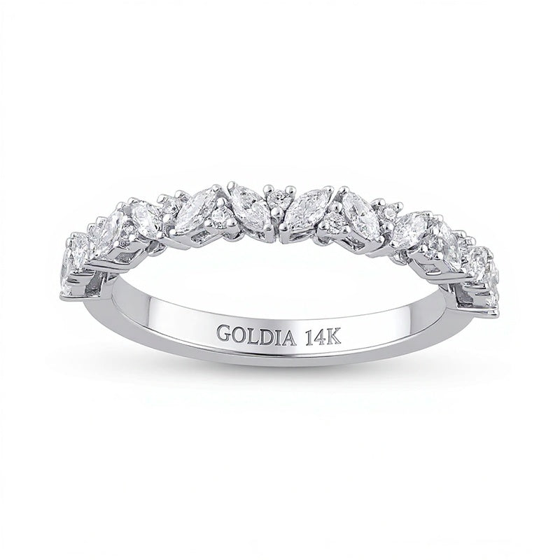 0.33 CT. TW Marquise and Round Diamond Slant Alternating Stackable Band in 14K White Gold