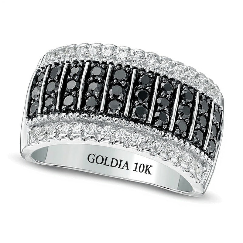 1.0 CT. TW Enhanced Black and White Diamond Stripe Fashion Band in 10K White Gold