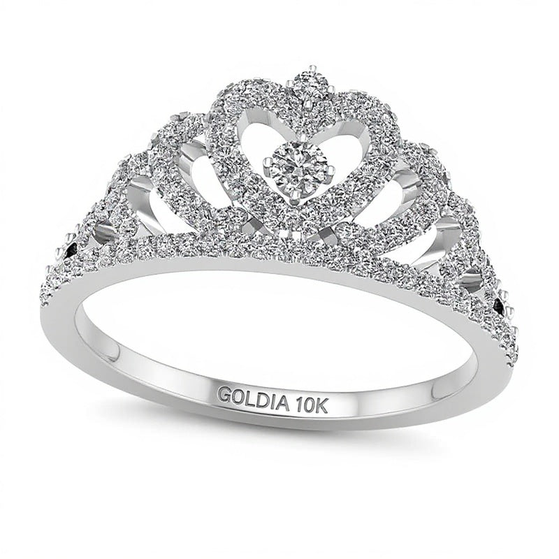 0.33 CT. TW Diamond Heart Crown Ring in 10K White Gold