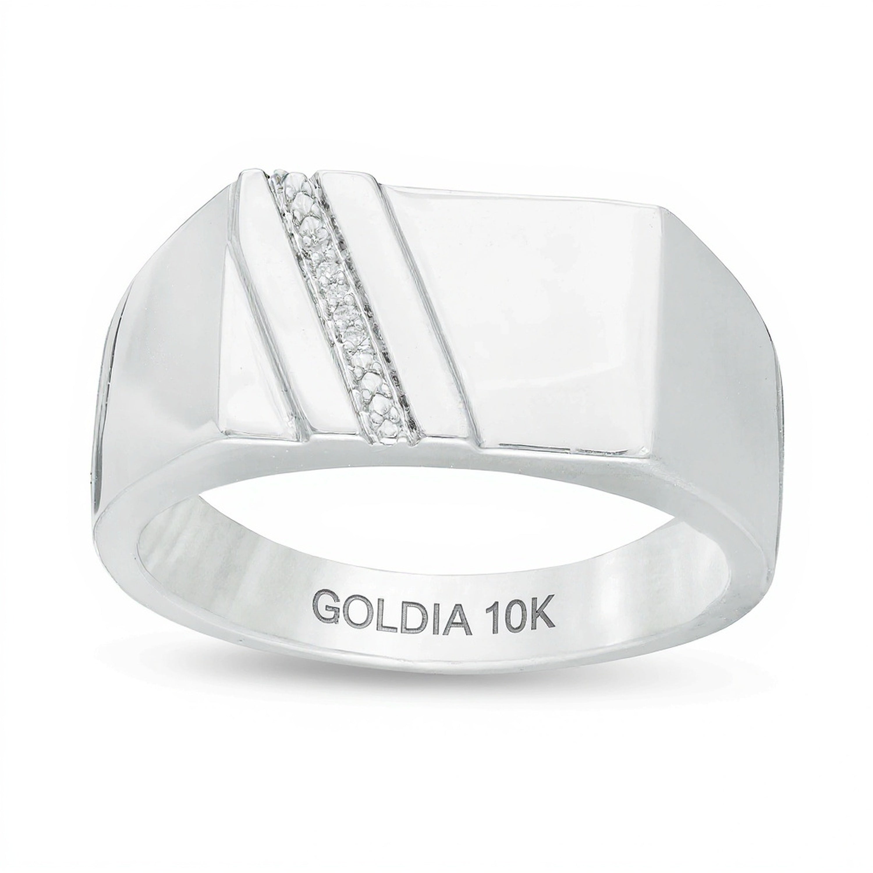Diamond Accent Rectangle Signet Ring in 10K White Gold