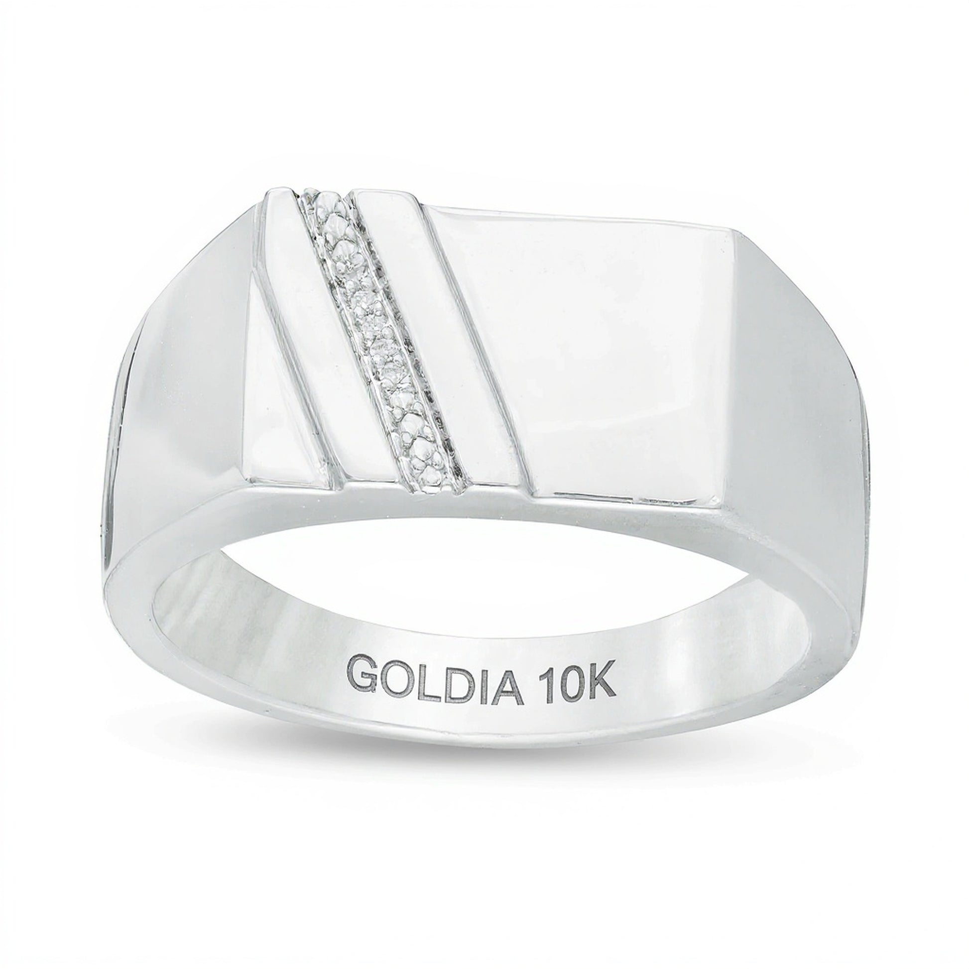 Diamond Accent Rectangle Signet Ring in 10K White Gold