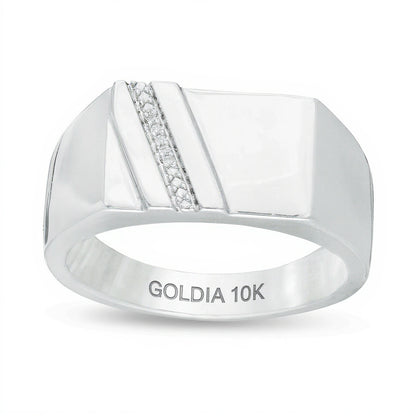 Diamond Accent Rectangle Signet Ring in 10K White Gold