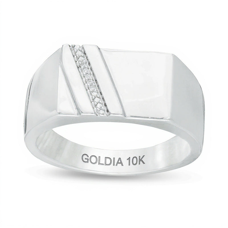 Diamond Accent Rectangle Signet Ring in 10K White Gold