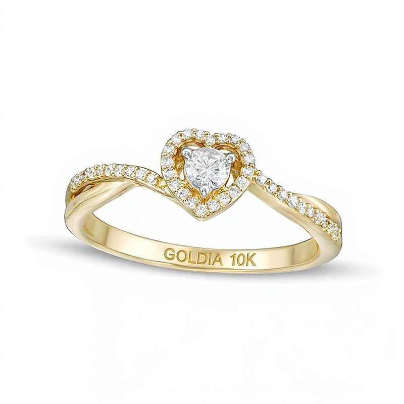 0.17 CT. TW Diamond Heart Frame Bypass Promise Ring in 10K Gold