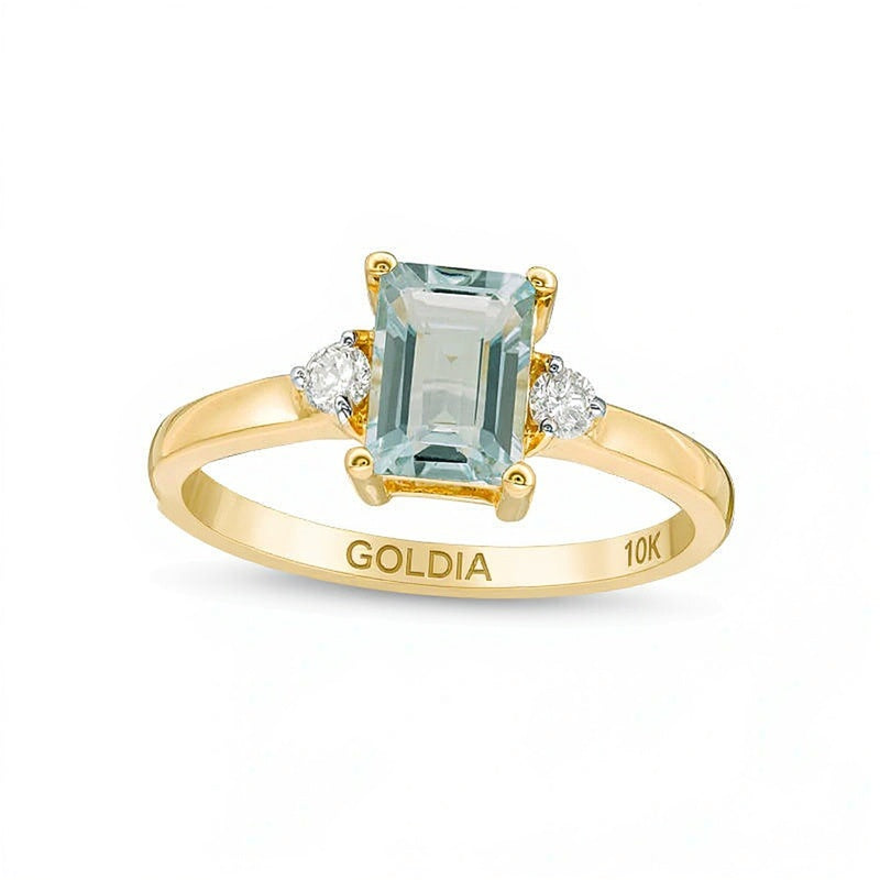 Emerald-Cut Aquamarine and 0.1 CT. TW Diamond Ring in 10K Gold