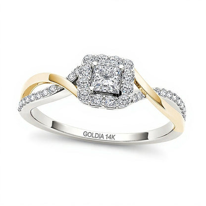 0.5 CT. TW Princess-Cut Diamond Square Frame Twist Engagement Ring in 14K Two-Tone Gold