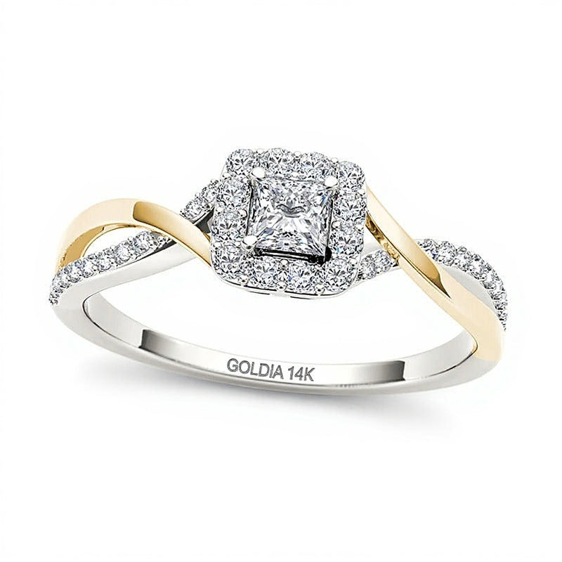 0.5 CT. TW Princess-Cut Diamond Square Frame Twist Engagement Ring in 14K Two-Tone Gold