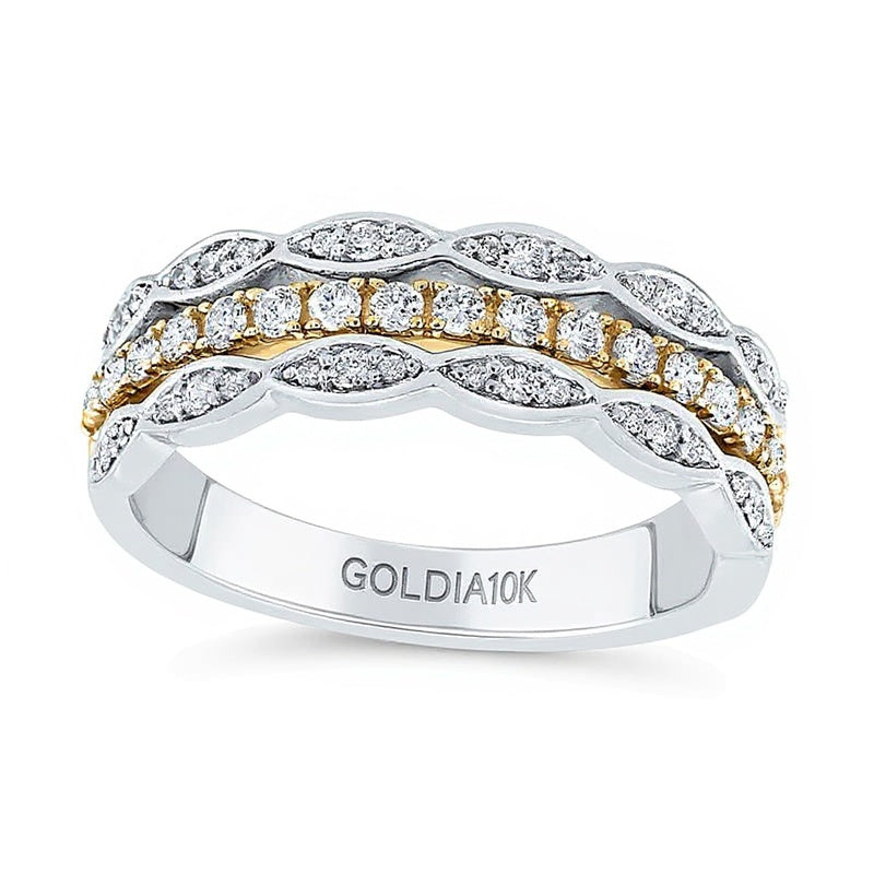 0.38 CT. TW Marquise Multi-Diamond Triple Row Stacked Ring in 10K Two-Tone Gold