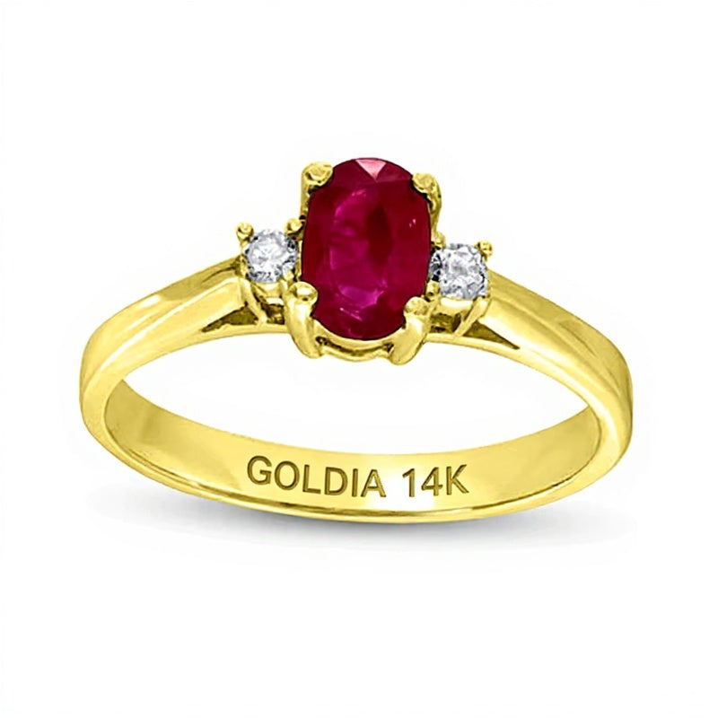Oval Ruby and 0.05 CT. TW Diamond Collar Ring in 14K Gold