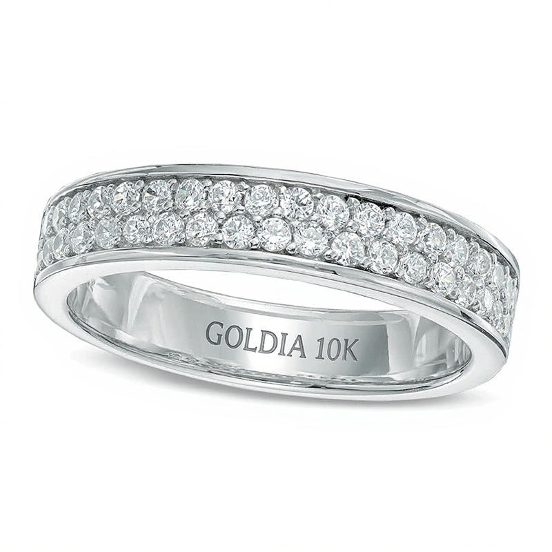0.5 CT. TW Diamond Double Row Wedding Band in 10K White Gold