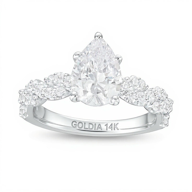 2.0 CT. TW Pear-Shaped Lab-Grown Diamond Twist Shank Engagement Ring in 14K White Gold (F/VS2)