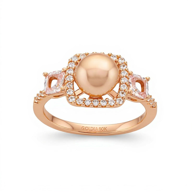 0.2 CT. TW Diamond, White Lab-Created Sapphire and Freshwater Cultured Pearl Ring in 10K Rose Gold