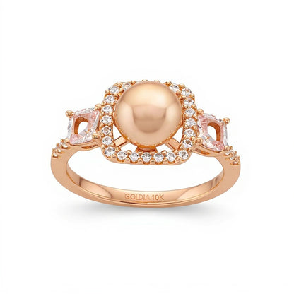 0.2 CT. TW Diamond, White Lab-Created Sapphire and Freshwater Cultured Pearl Ring in 10K Rose Gold