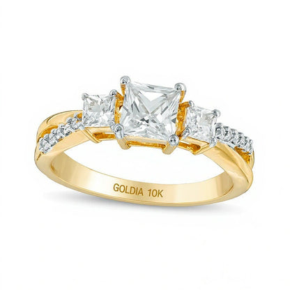 Princess-Cut White Lab-Created Sapphire Trio Ring in 10K Gold