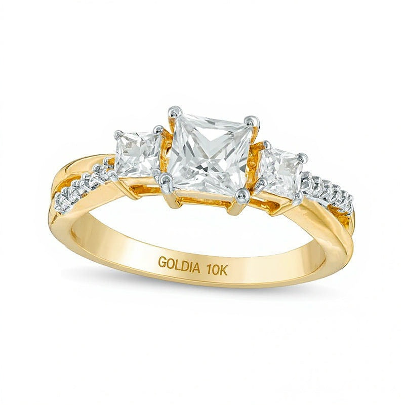 Princess-Cut White Lab-Created Sapphire Trio Ring in 10K Gold