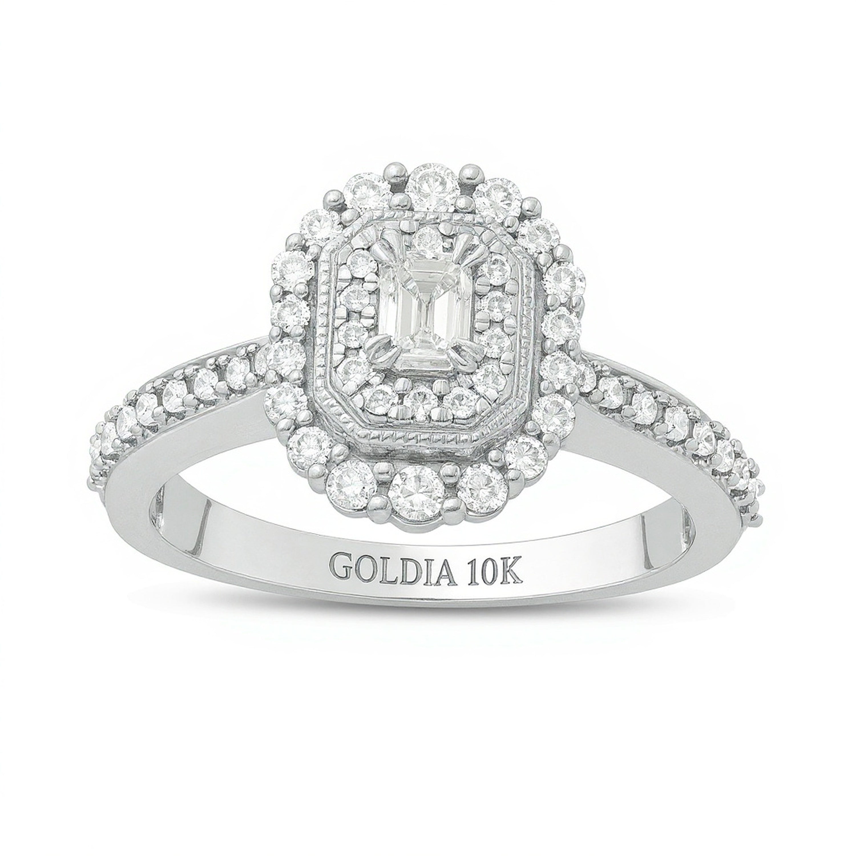 0.63 CT. TW Emerald-Cut Diamond Double Octagonal Frame Vintage-Style Engagement Ring in 10K White Gold