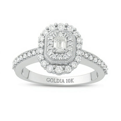 0.63 CT. TW Emerald-Cut Diamond Double Octagonal Frame Vintage-Style Engagement Ring in 10K White Gold