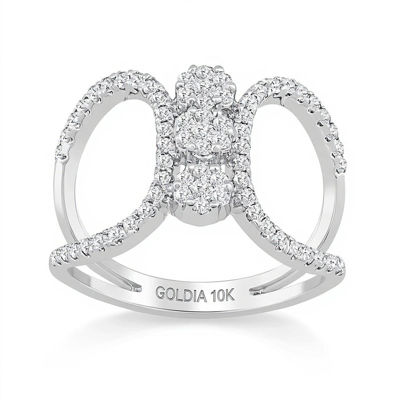 0.63 CT. TW Multi-Diamond Linear Flowers Open Shank Ring in 10K White Gold