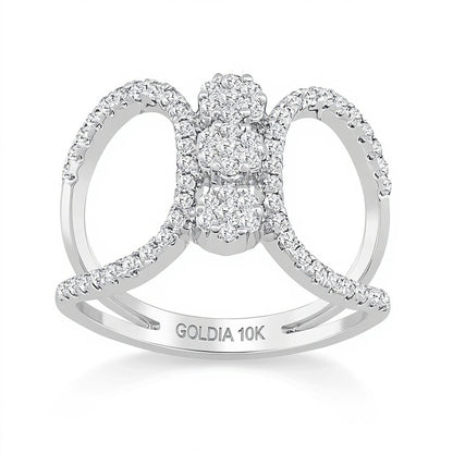 0.63 CT. TW Multi-Diamond Linear Flowers Open Shank Ring in 10K White Gold