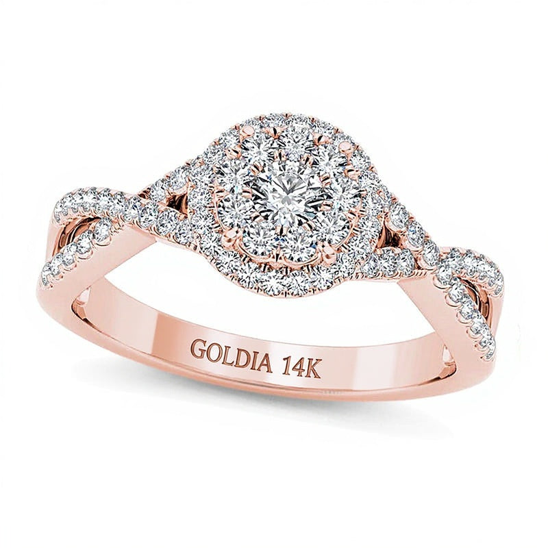 0.5 CT. TW Diamond Frame Twist Shank Engagement Ring in 14K Rose Gold