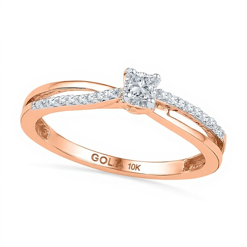 0.1 CT. TW Princess-Cut Diamond Split Shank Promise Ring in 10K Rose Gold