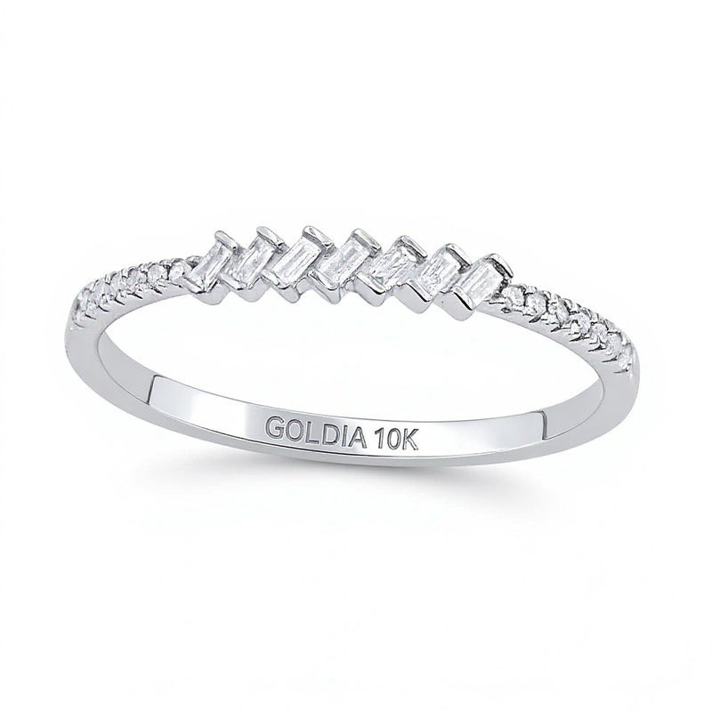 0.1 CT. TW Baguette Diamond Zig-Zag Ring in 10K White Gold