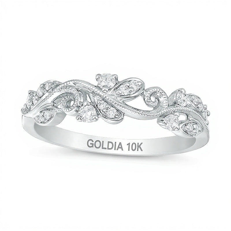 0.2 CT. TW Diamond Vine Vintage-Style Band in 10K White Gold