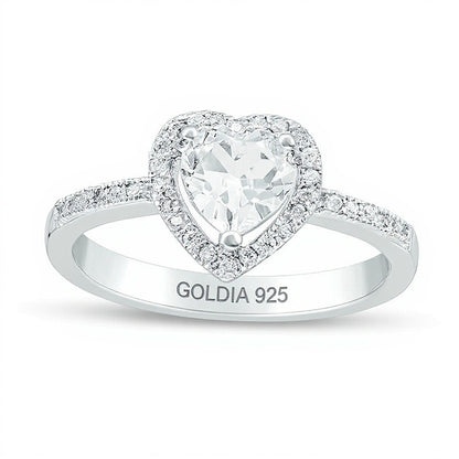 5.5mm Lab-Created White Sapphire and 0.13 CT. TW Diamond Frame Promise Ring in Sterling Silver