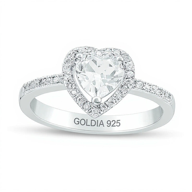 5.5mm Lab-Created White Sapphire and 0.13 CT. TW Diamond Frame Promise Ring in Sterling Silver