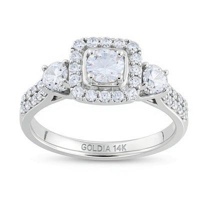1.17 CT. TW Diamond Past Present FutureÂ® Cushion-Shaped Frame Double Row Engagement Ring in 14K White Gold