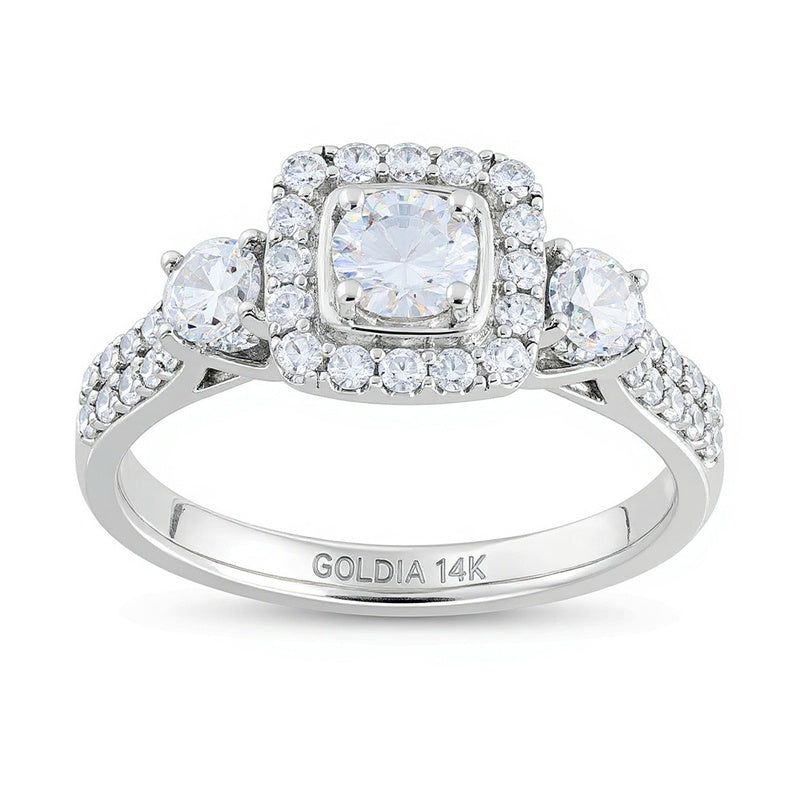 1.17 CT. TW Diamond Past Present FutureÂ® Cushion-Shaped Frame Double Row Engagement Ring in 14K White Gold