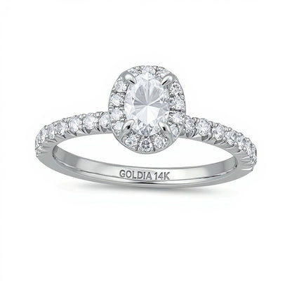 1.0 CT. TW Oval Diamond Frame Engagement Ring in 14K White Gold (I/I2)