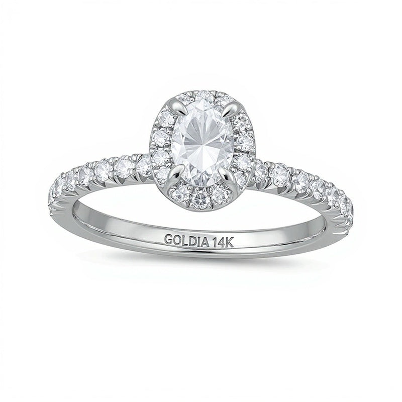 1.0 CT. TW Oval Diamond Frame Engagement Ring in 14K White Gold (I/I2)