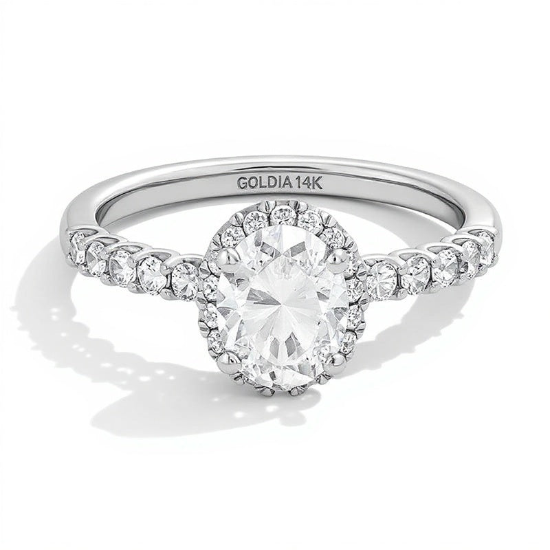 1.5 CT. TW Oval Lab-Grown Diamond Frame Ring in 14K White Gold (F/SI2)