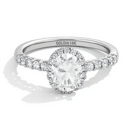 1.5 CT. TW Oval Lab-Grown Diamond Frame Ring in 14K White Gold (F/SI2)