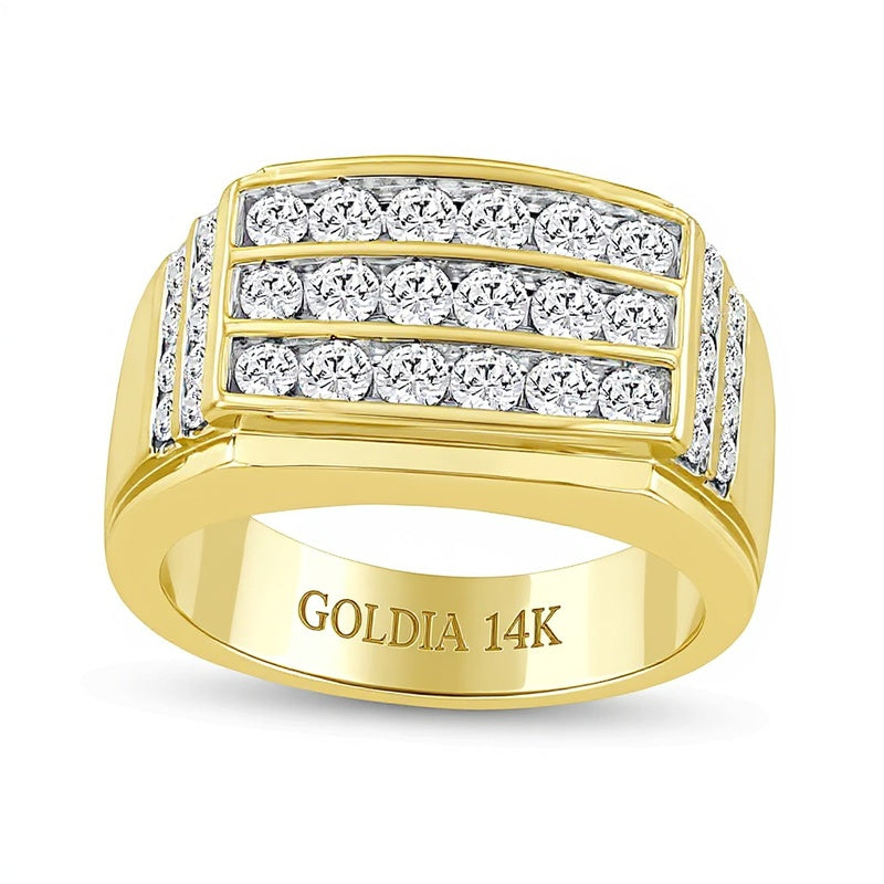 1.5 CT. TW Lab-Grown Diamond Triple Row Rectangle-Top Ring in 14K Gold (F/SI2)