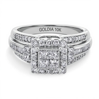 1.0 CT. TW Quad Princess-Cut Diamond Frame Engagement Ring in 10K White Gold