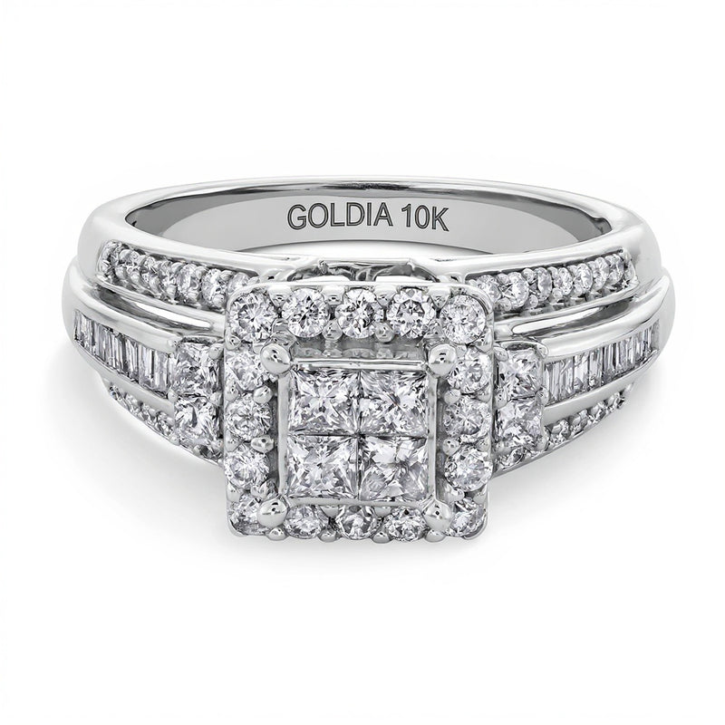 1.0 CT. TW Quad Princess-Cut Diamond Frame Engagement Ring in 10K White Gold