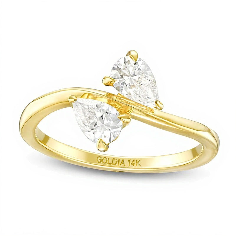 1.0 CT. TW Pear-Shaped Diamond Sideways Toi et Moi Engagement Ring in 14K Gold