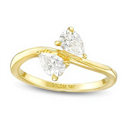 1.0 CT. TW Pear-Shaped Diamond Sideways Toi et Moi Engagement Ring in 14K Gold