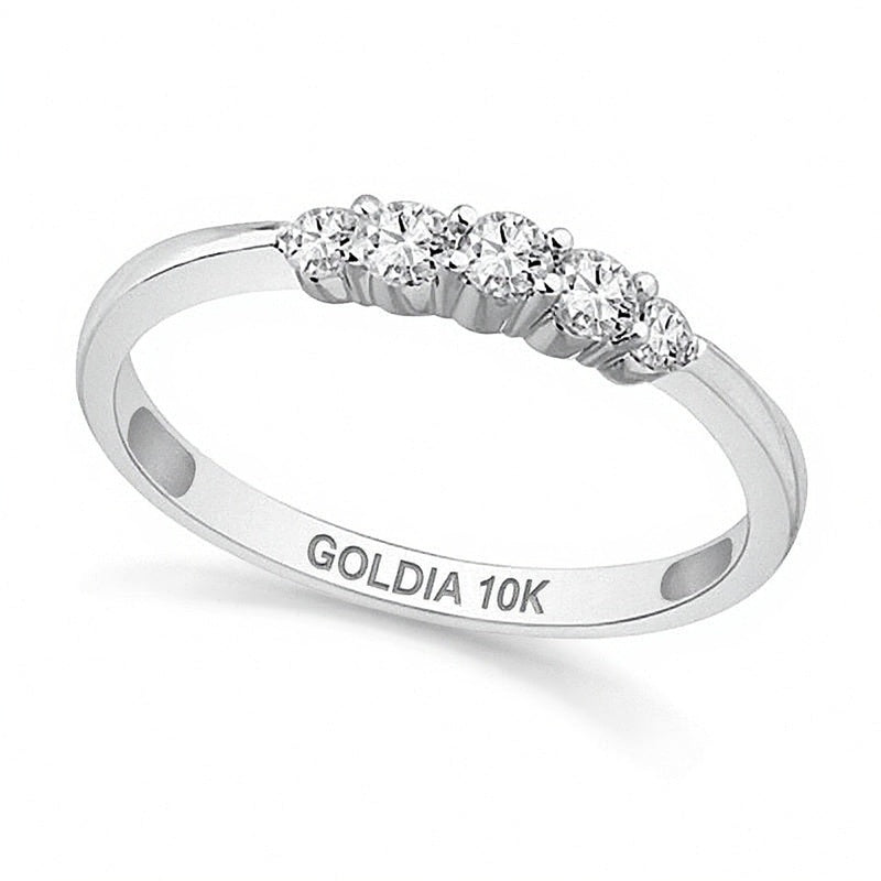 0.25 CT. TW Diamond Five Stone Wedding Band in 10K White Gold