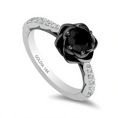 Enchanted Disney Villains Maleficent 1.0 CT. TW Black and White Diamond Rose Engagement Ring in 14K White Gold