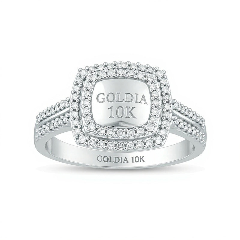 0.38 CT. TW Diamond Double Cushion Frame Ring in 10K White Gold