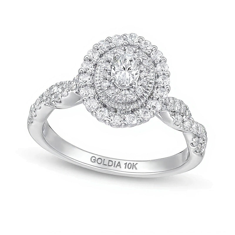 0.63 CT. TW Oval Diamond Vintage-Style Frame Twist Shank Engagement Ring in 10K White Gold