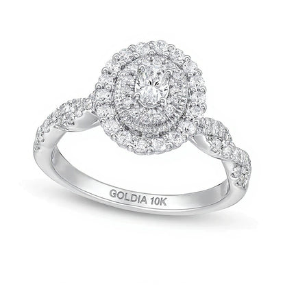 0.63 CT. TW Oval Diamond Vintage-Style Frame Twist Shank Engagement Ring in 10K White Gold