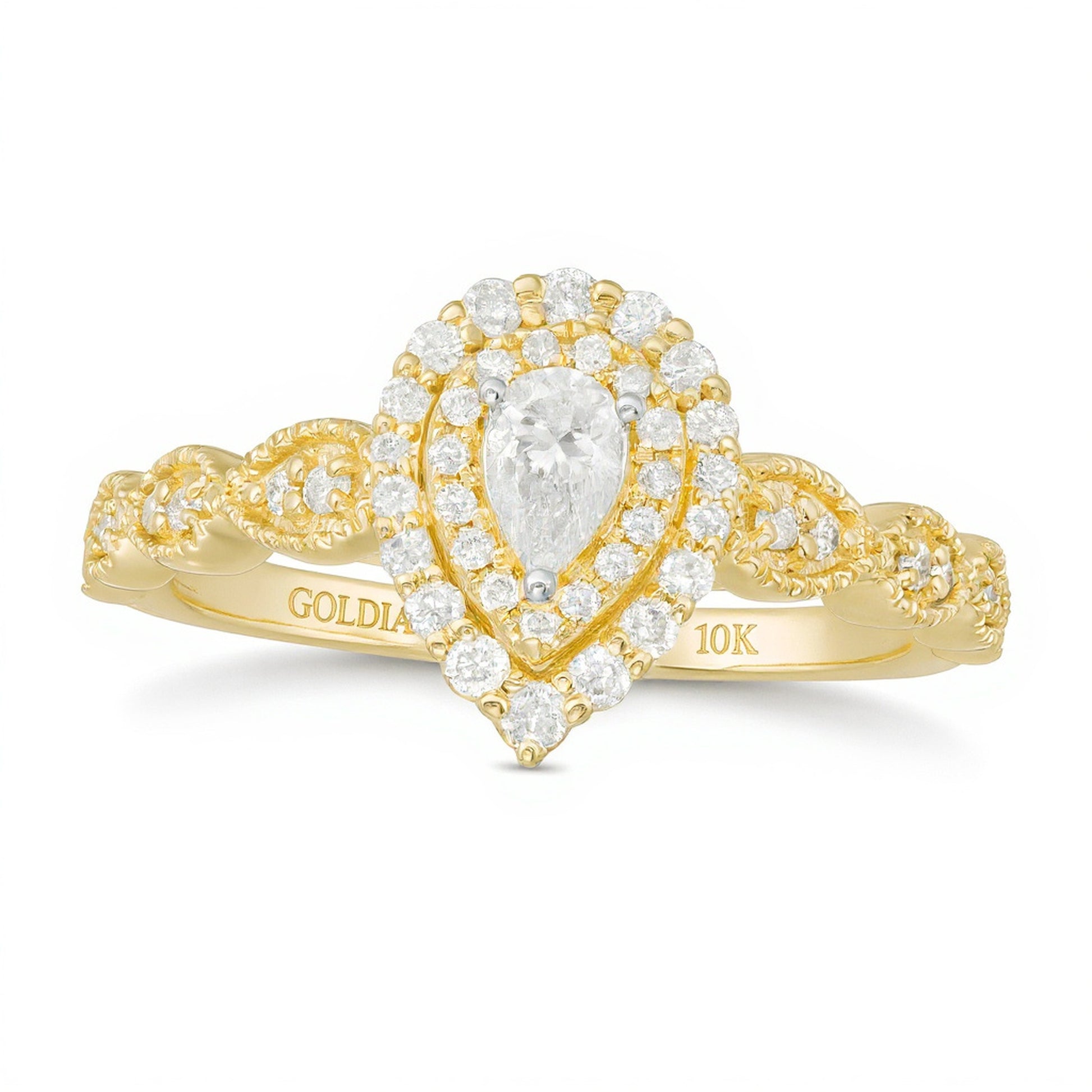 0.38 CT. TW Pear-Shaped Diamond Double Frame Art Deco Vintage-Style Engagement Ring in 10K Gold