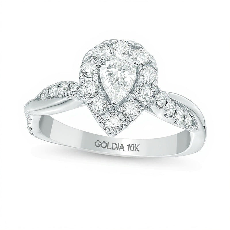 0.88 CT. TW Pear-Shaped Diamond Frame Twist Shank Engagement Ring in 10K White Gold